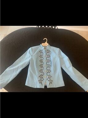 Women's Light Blue Embroidered Military-Style Blazer